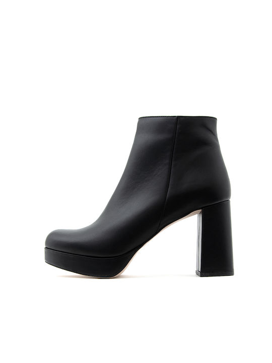 Mourtzi Leather Women's Ankle Boots with High Heel Black