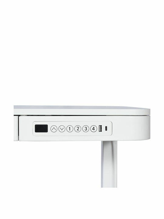 Birou Electric E-desk Din Lemn De Fag Alb Cu Picioare Metalice Și Înălțime Reglabilă 120x60x72cm