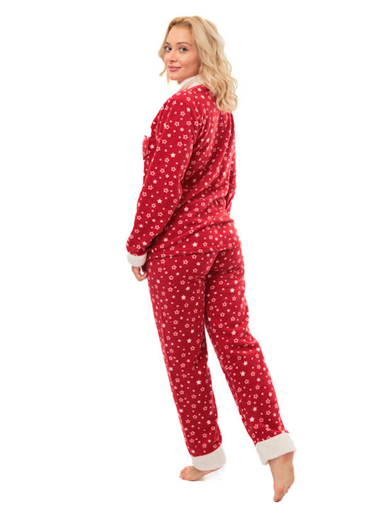 Boyraz Winter Damen Pyjama-Set Vlies Rot