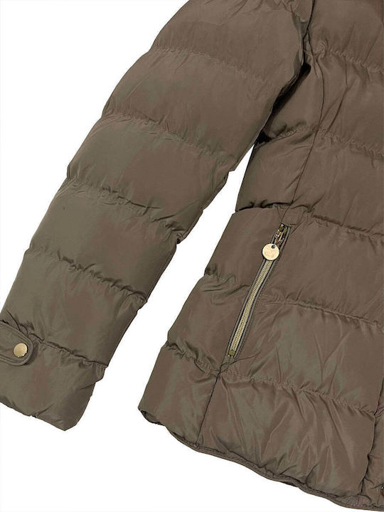 Ustyle Women's Short Puffer Jacket for Winter with Hood CAFE