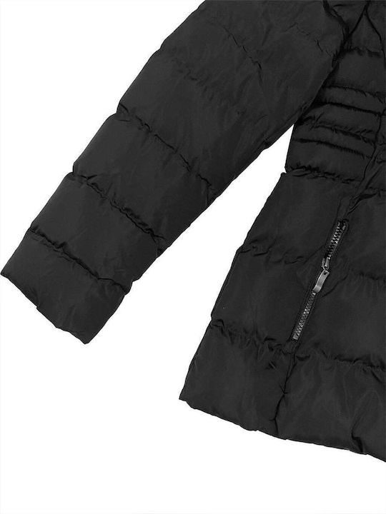 Ustyle Women's Short Puffer Jacket for Winter with Hood BLACK