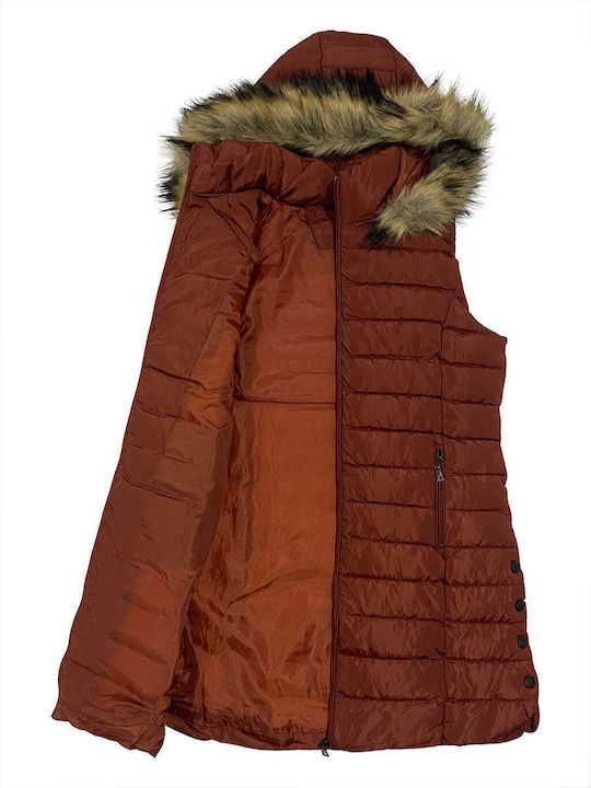 Lungă Jachetă de femei Fără mâneci Puffer TAN