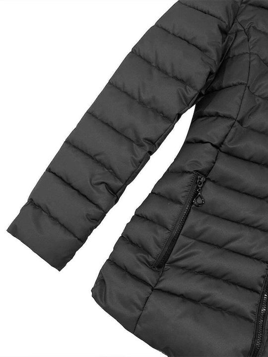 Women's Short Puffer Jacket for Winter with Hood Black