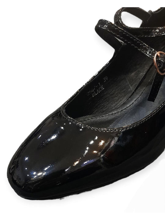 Sweet Shoes Patent Leather Black Medium Heels with Strap