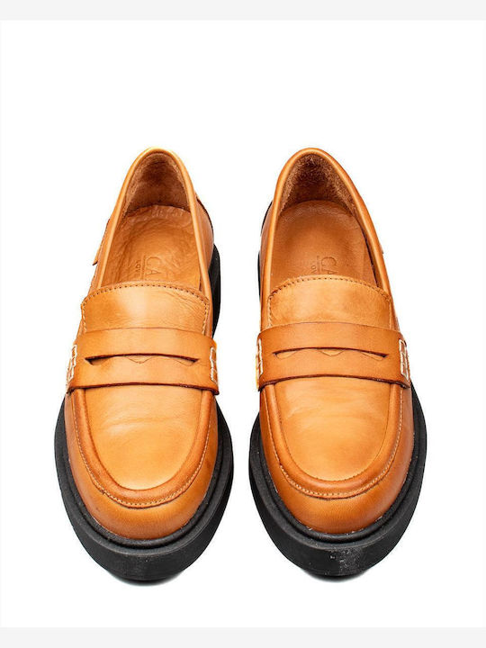 Leather Women's Loafers in Brown Color
