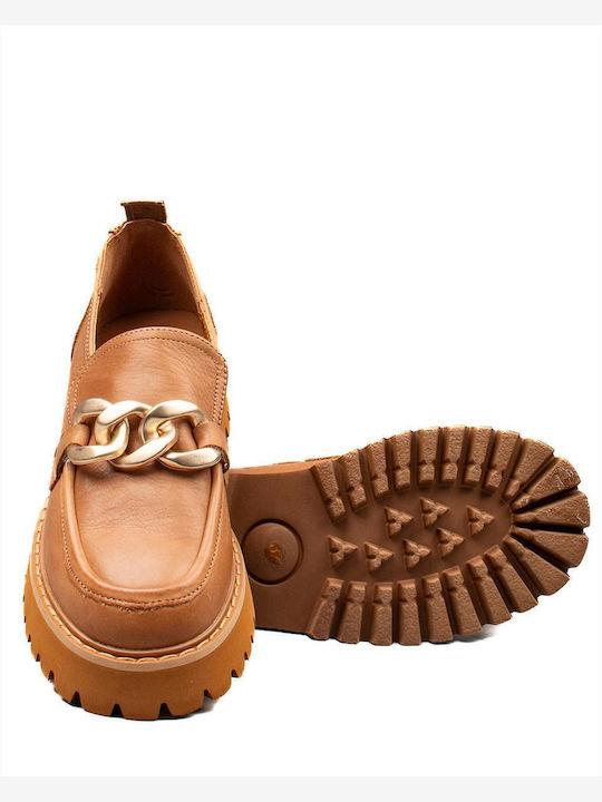 Leather Women's Loafers in Brown Color