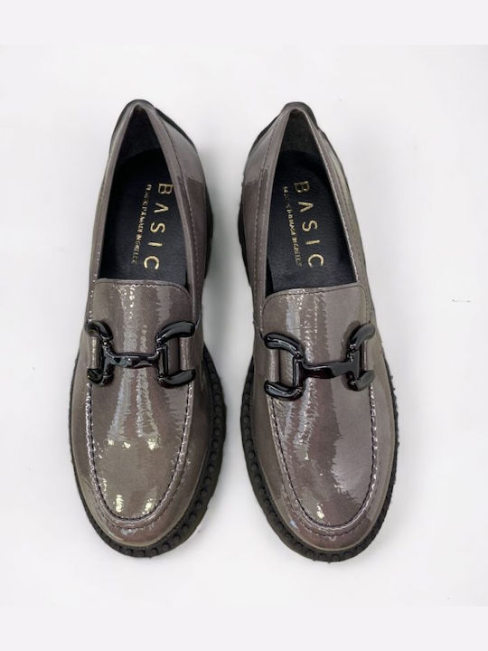 Basic Patent Leather Women's Loafers in Gray Color