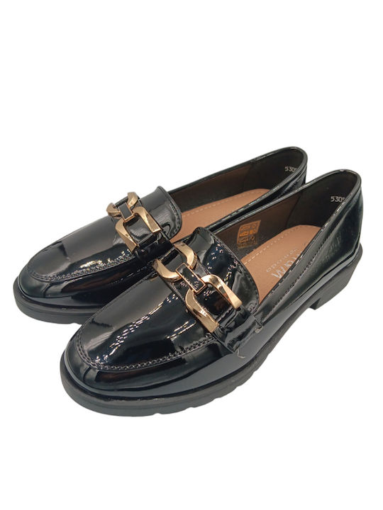 Alta Moda Patent Leather Women's Loafers in Black Color