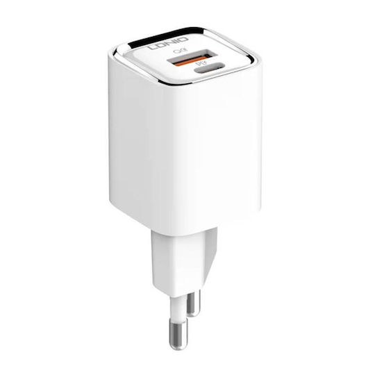 Ldnio Charger Without Cable with USB-A Port and USB-C Port 30W Power Delivery Whites (A2317C)