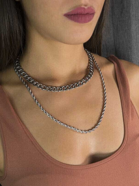Theodora's Jewellery Chunky Αλυσίδα Λαιμού από Ατσάλι Φαρδιά Πάχους 8.7mm και Μήκους 40cm