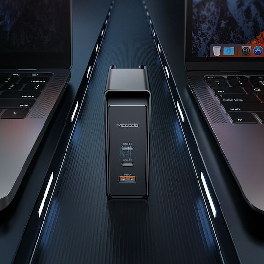 Mcdodo Charger Without Cable GaN with USB-A Port and 2 USB-C Ports 100W Power Delivery Blacks (Gan)