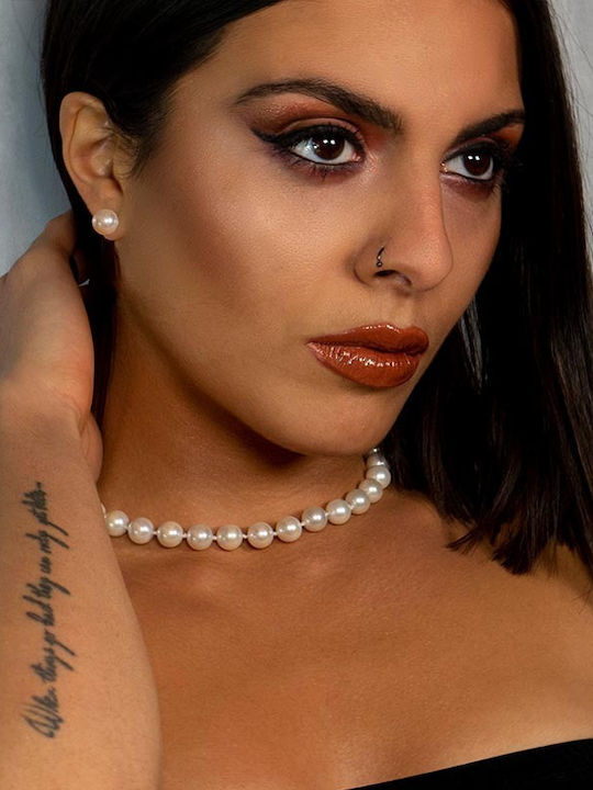 Theodora's Jewellery Κολιέ από Ασήμι με Πέρλες White