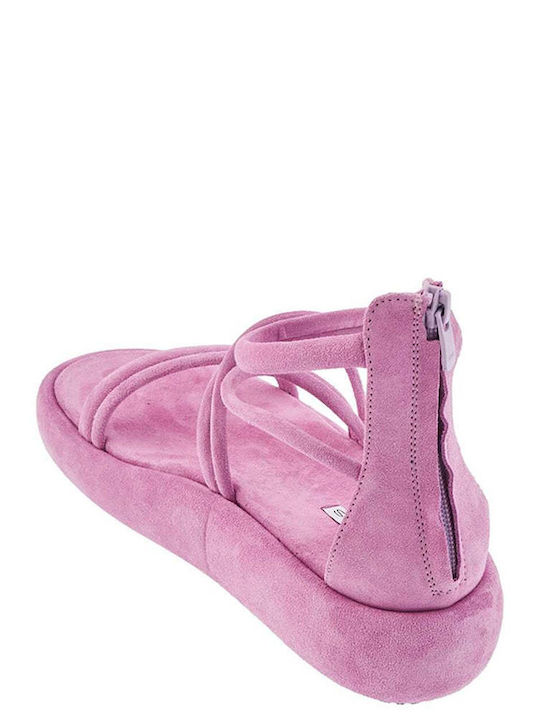 Δερμάτινα Γυναικεία Σανδάλια Flatforms Μωβ