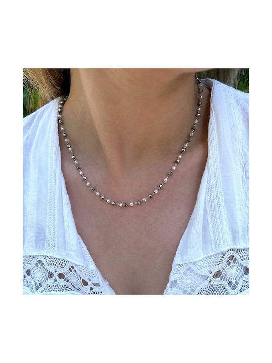Amor Amor Halskette Rosenkranz aus Stahl mit Perlen