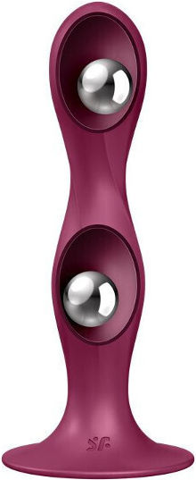 Satisfyer Double Ball-r Dildo mit Hoden und Saugnapf Rot 18cm
