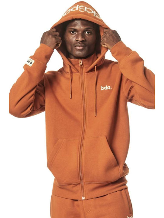 Body Action Men's Sweatshirt Jacket with Hood and Pockets Orange