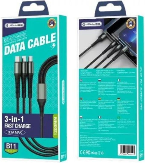 Jellico B11 Braided USB to Lightning / Type-C / micro USB 1m Cable (34.912.1048)