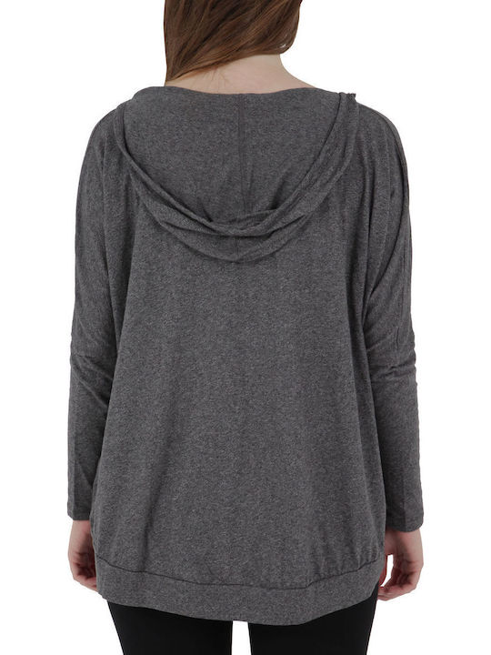 Women's Blouse Cotton Long Sleeve with Hood Dark Gray