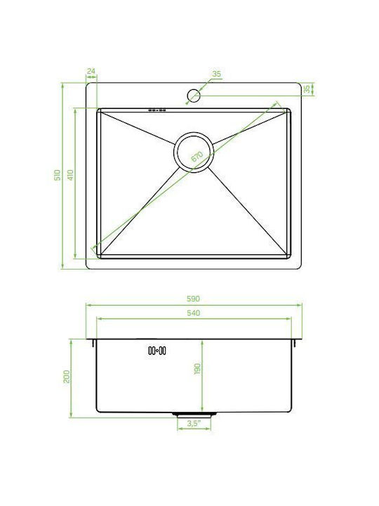Laveo Drop-In Sink Inox W59xD51cm Silver