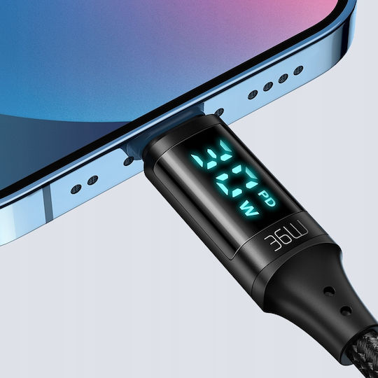 Mcdodo Braided / LED USB-A to Lightning Cable 36W Μαύρο 1m (CA-1060)