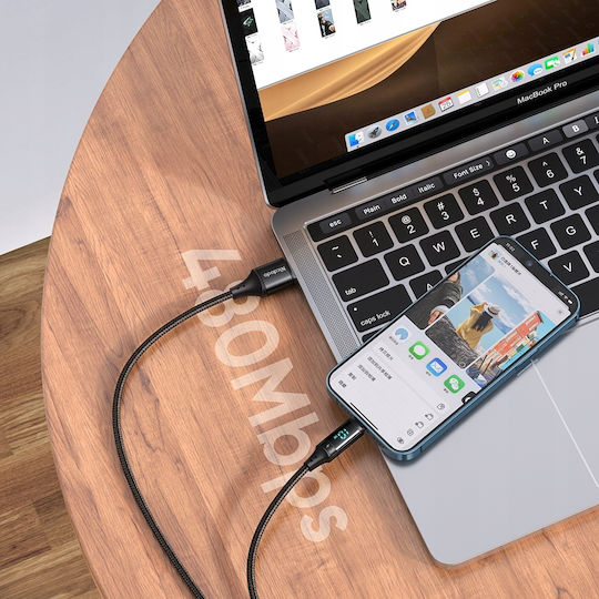 Mcdodo Braided / LED USB-A to Lightning Cable 36W Μαύρο 1m (CA-1060)
