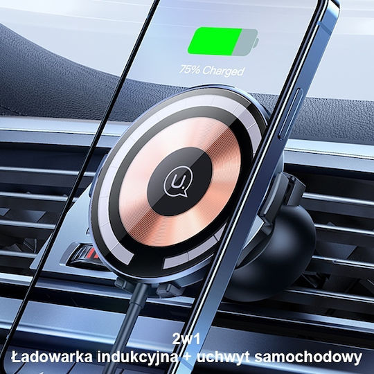 Usams Car Mobile Mount with Magnet and Wireless Charging Black