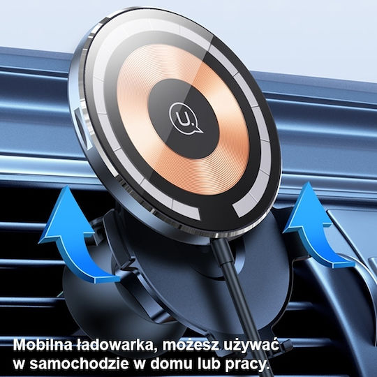 Usams Car Mobile Mount with Magnet and Wireless Charging Black