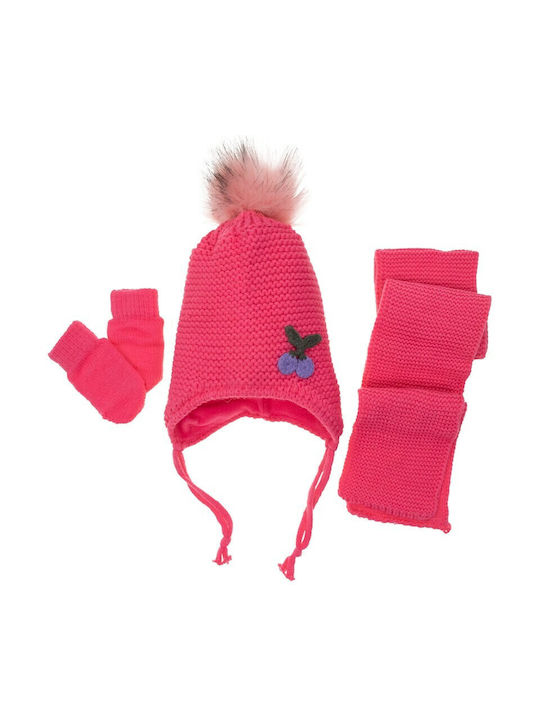 Kitti Kinder Mütze Set mit Schal & Handschuhe Gestrickt Fuchsie für Neugeborene