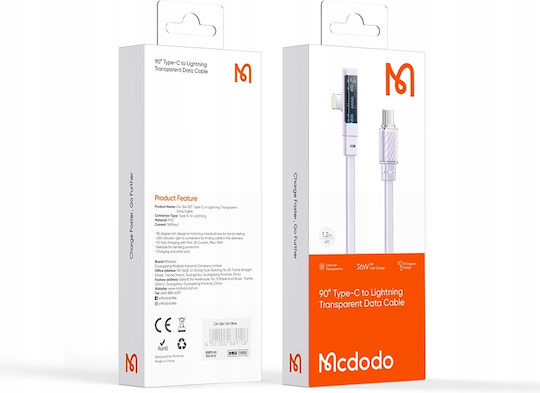 Mcdodo Winkel (90°) / Flach USB-C zu Lightning Kabel 36W Blau 1m (CA-3442)