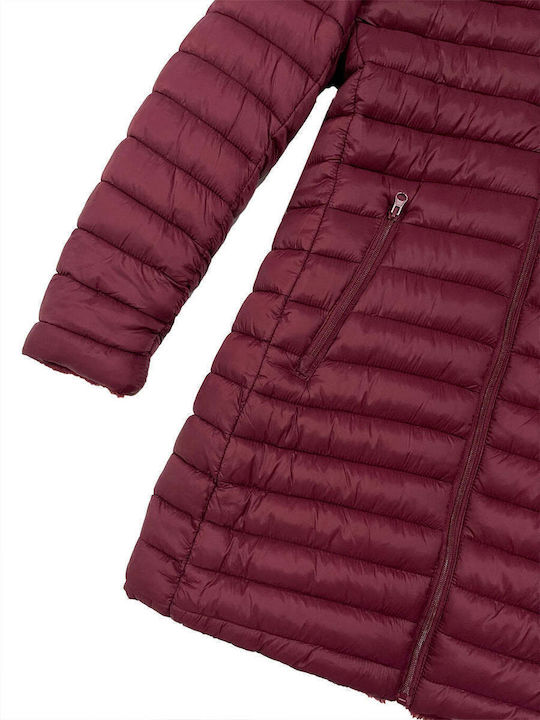 Lang Damen Puffer Jacke Wendbar für Winter Burgundy