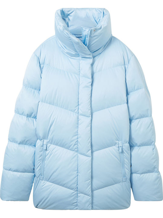 Women's Short Puffer Jacket for Winter Αzure blue.