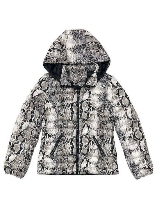 Ustyle Women's Short Puffer Jacket for Winter with Hood ''Snake''