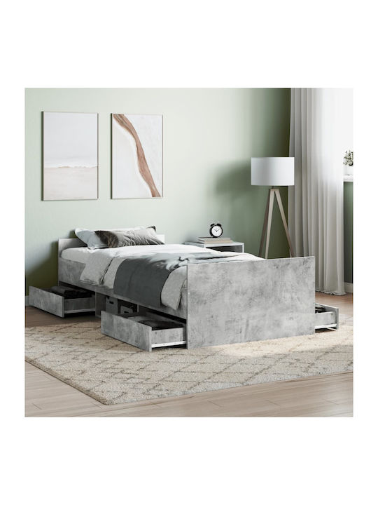 Bett Einzelbett Holz Gray mit Latten für Matratze 100x200cm