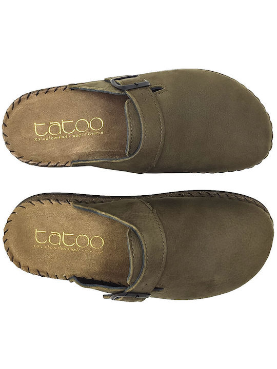 Men's Leather Slippers Khaki