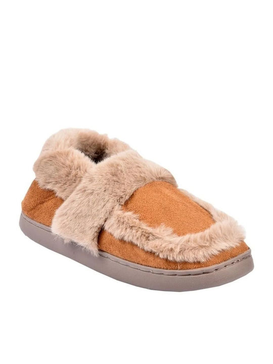 Jomix Closed Women's Slippers With fur in Brown color