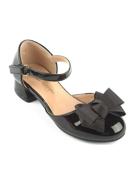 Kids Patent Leather Ballerinas with Hoop & Loop Closure Black