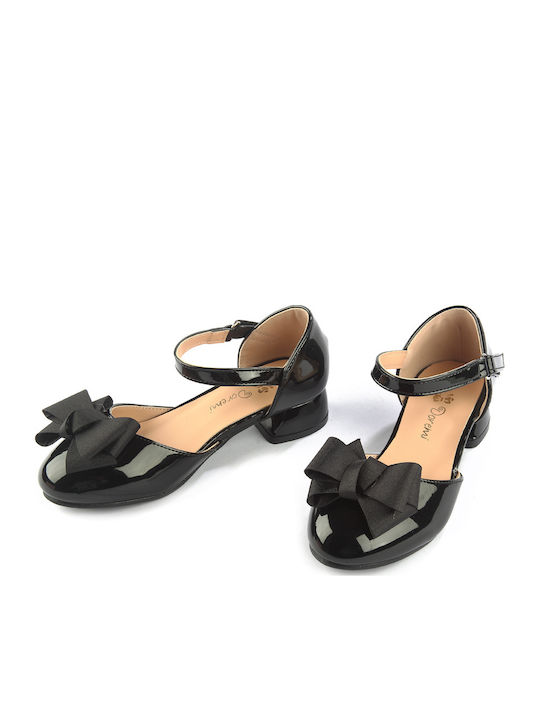 Kids Patent Leather Ballerinas with Hoop & Loop Closure Black