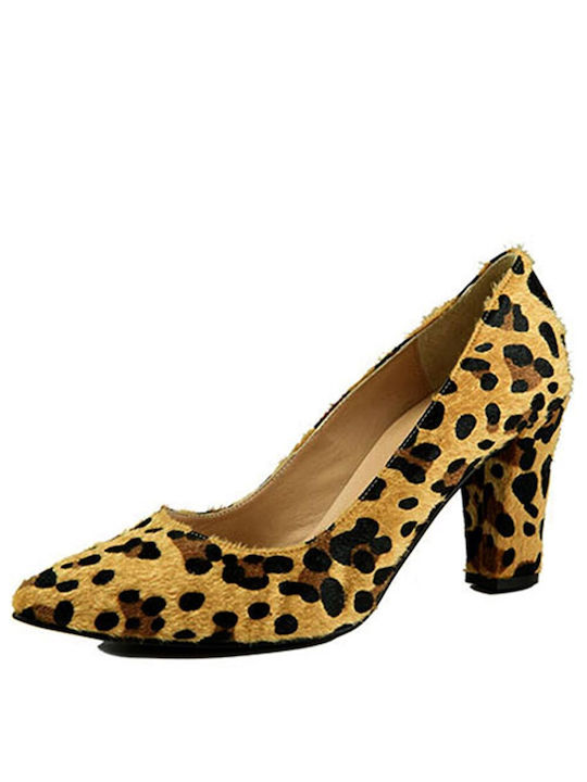 Leder Pumps mit Chunky Hohem Absatz Tiermuster Gelbe