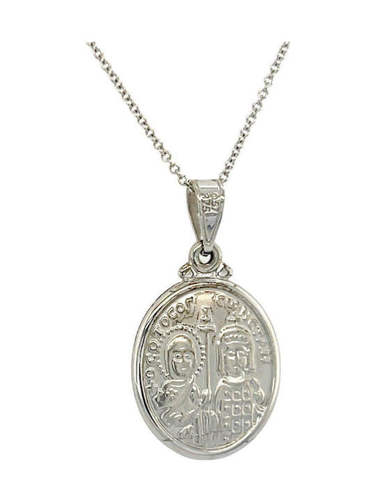 Xryseio Heilige Ikone Kinder Amulett Konstantinato aus Weißgold 9K KN1074