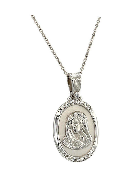 Xryseio Икони Детски Талисман с Дева Мария от Бяло злато 14K FL1139