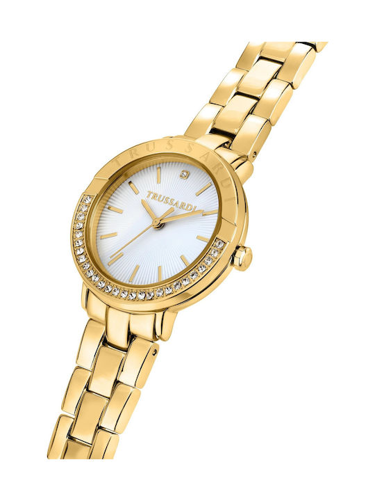 Trussardi T-vision Crystals Γυναικείο Ρολόι 30mm Μπαταρίας με Χρυσό Ατσάλινο Μπρασελέ