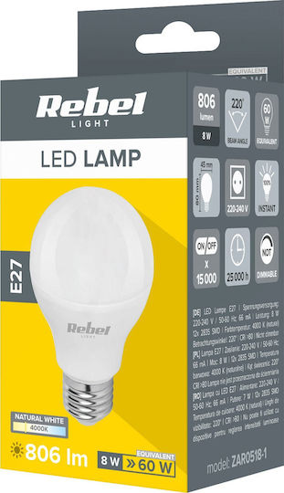 Rebel Λάμπα LED 8W για Ντουί E27 και Σχήμα G45 Φυσικό Λευκό 806lm