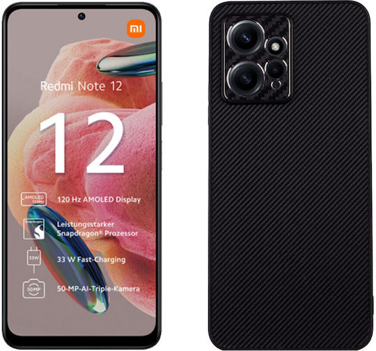 Volte-Tel Carbon Lift Umschlag Rückseite Silikon Schwarz (Redmi Note 12 4G)