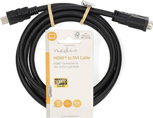 Nedis Кабел DVI-D мъжки - HDMI мъжки 2м Черен (CCGL34800BK20)