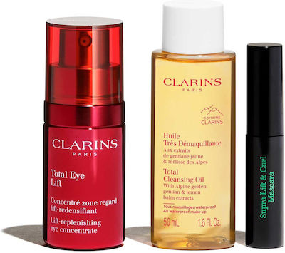 Clarins Skin Care Set for Αnti-ageing with Mascara , Face Cleanser , Face Cream & Toiletry Bag