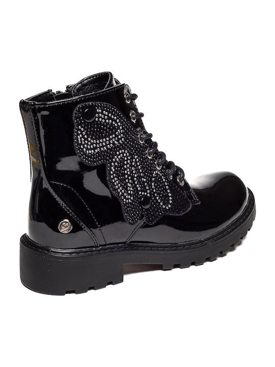 Marikelly Kids Patent Leather Military Boots Black