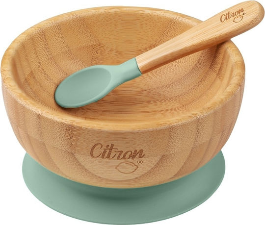 Citron Feeding Set made of Bamboo with Non-Slip Base Green 2pcs