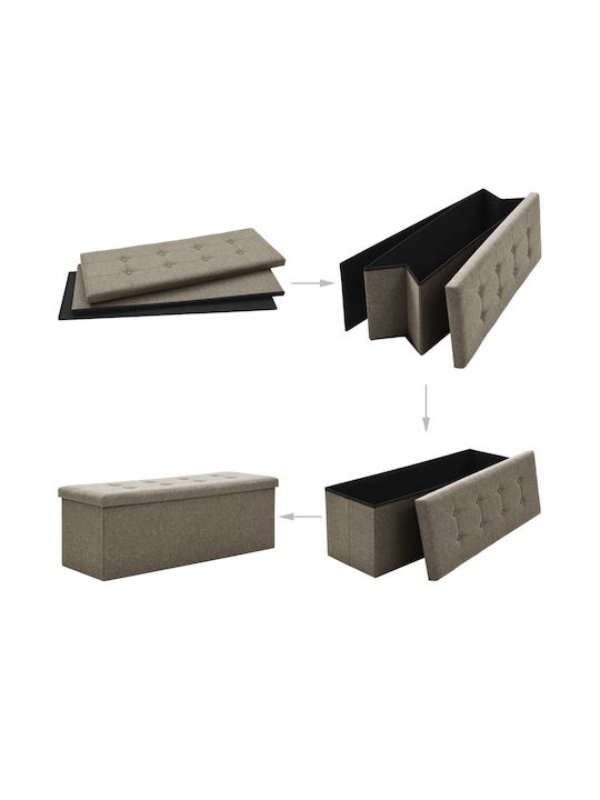Hocker Für das Wohnzimmer Klappbar Mit Stauraum Gepolstert mit Stoff Bank Τaupe 110x38x38cm