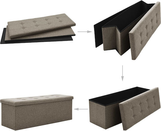 Stool For Living Room Collapsible With Storage Space Upholstered with Fabric Bench Τaupe 110x38x38cm