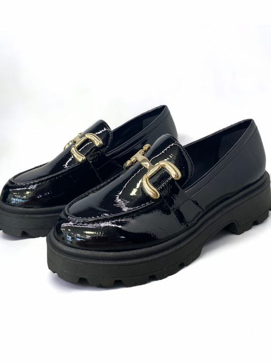 Basic Lackleder Damen Loafers in Schwarz Farbe